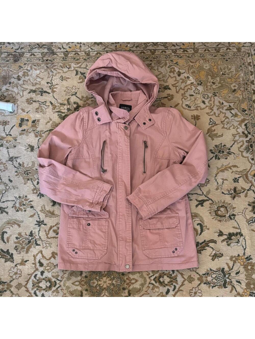 Urban Retro Women's Blush Pink Hooded Utility Jacket Pockets Lined Cinched